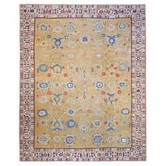 Antiker persischer Sultanabad-Teppich aus dem 19. Jahrhundert, 15x19, hellbraun, rostfarben und blau, handgefertigt