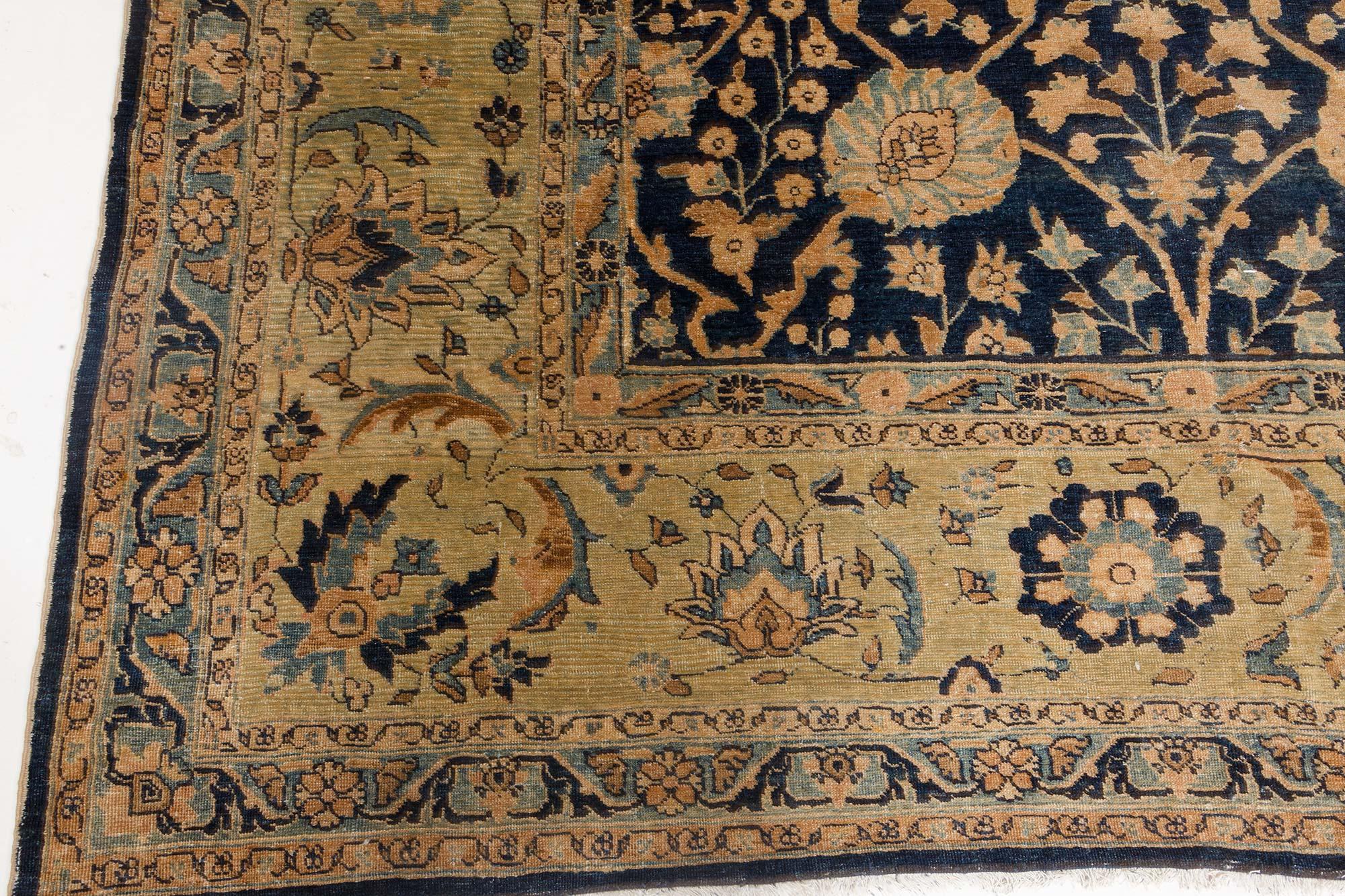 Hand-Knotted 19th Century Persian Tabriz Handmade Wool Carpet For Sale