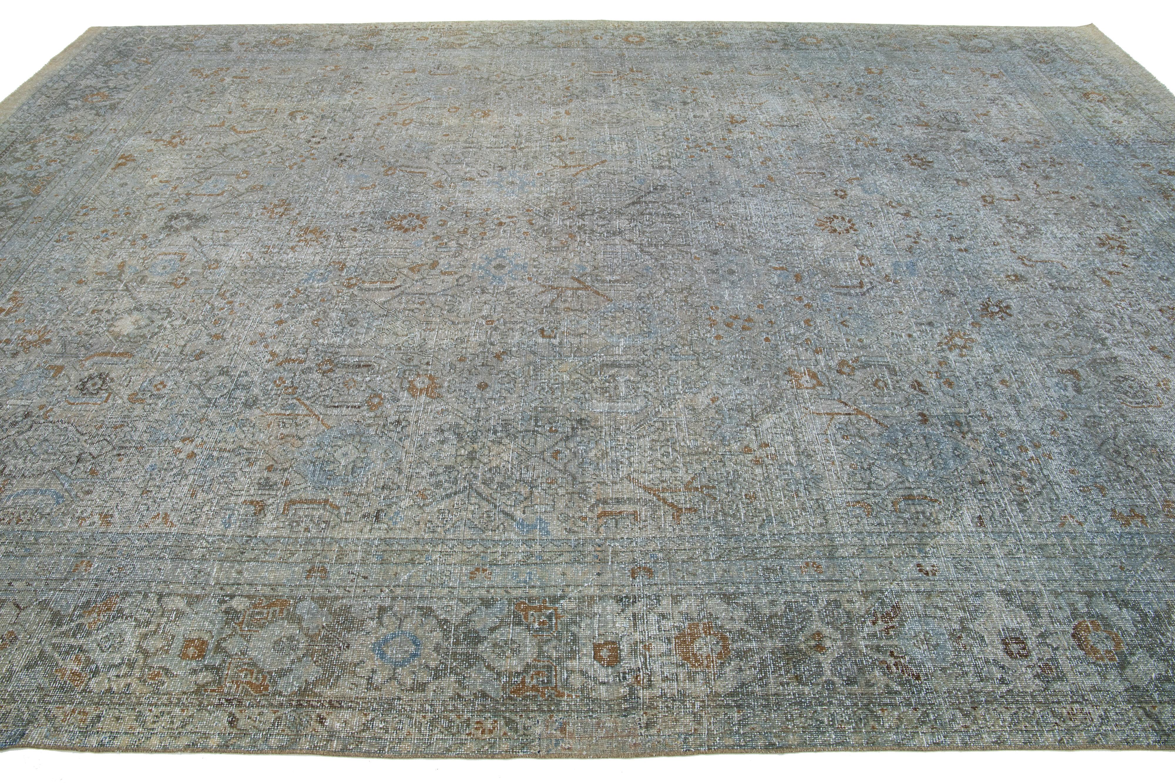 19th Century Antique Persian Tabriz Wool Rug with Allover Design In Gray For Sale 1