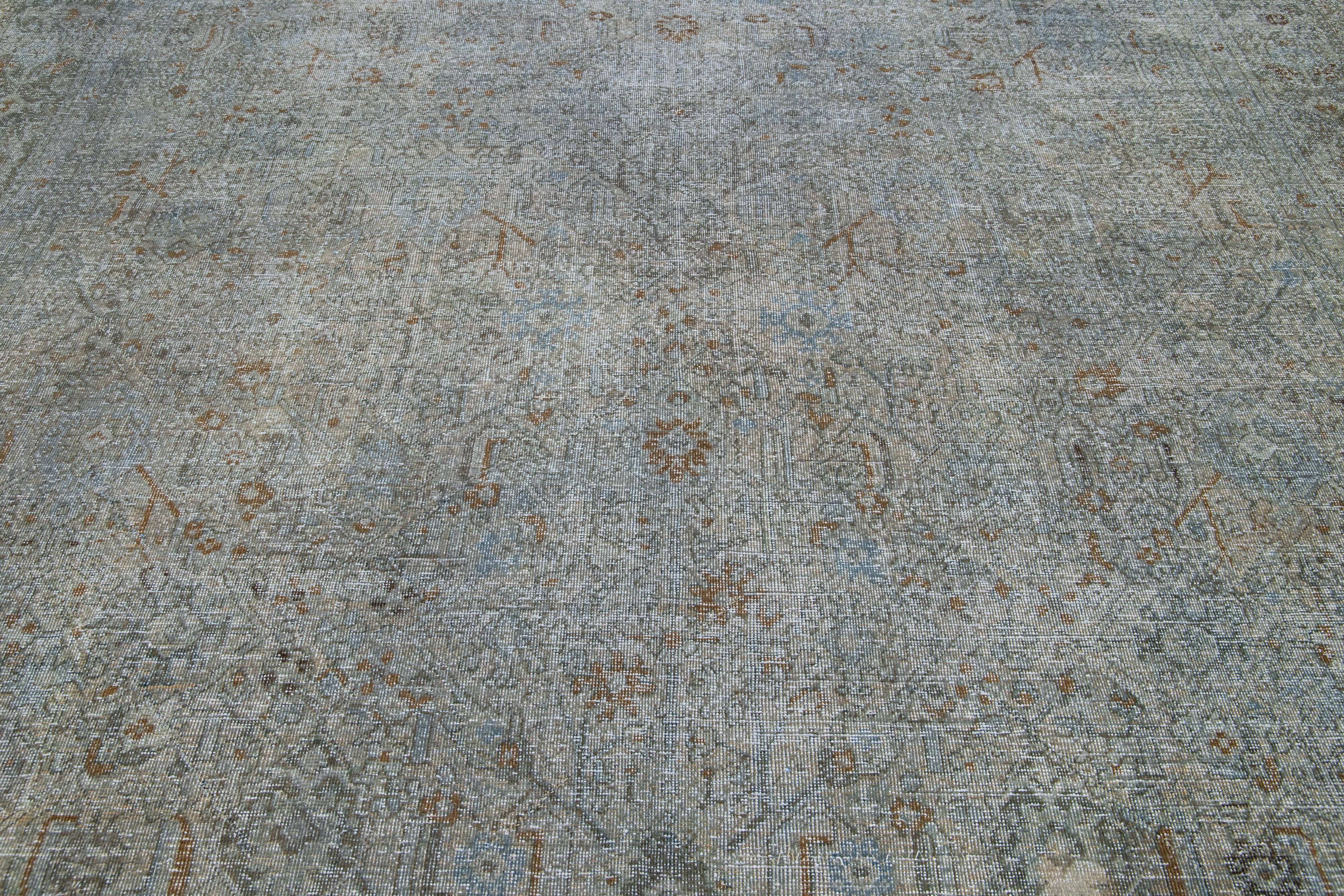 19th Century Antique Persian Tabriz Wool Rug with Allover Design In Gray For Sale 3