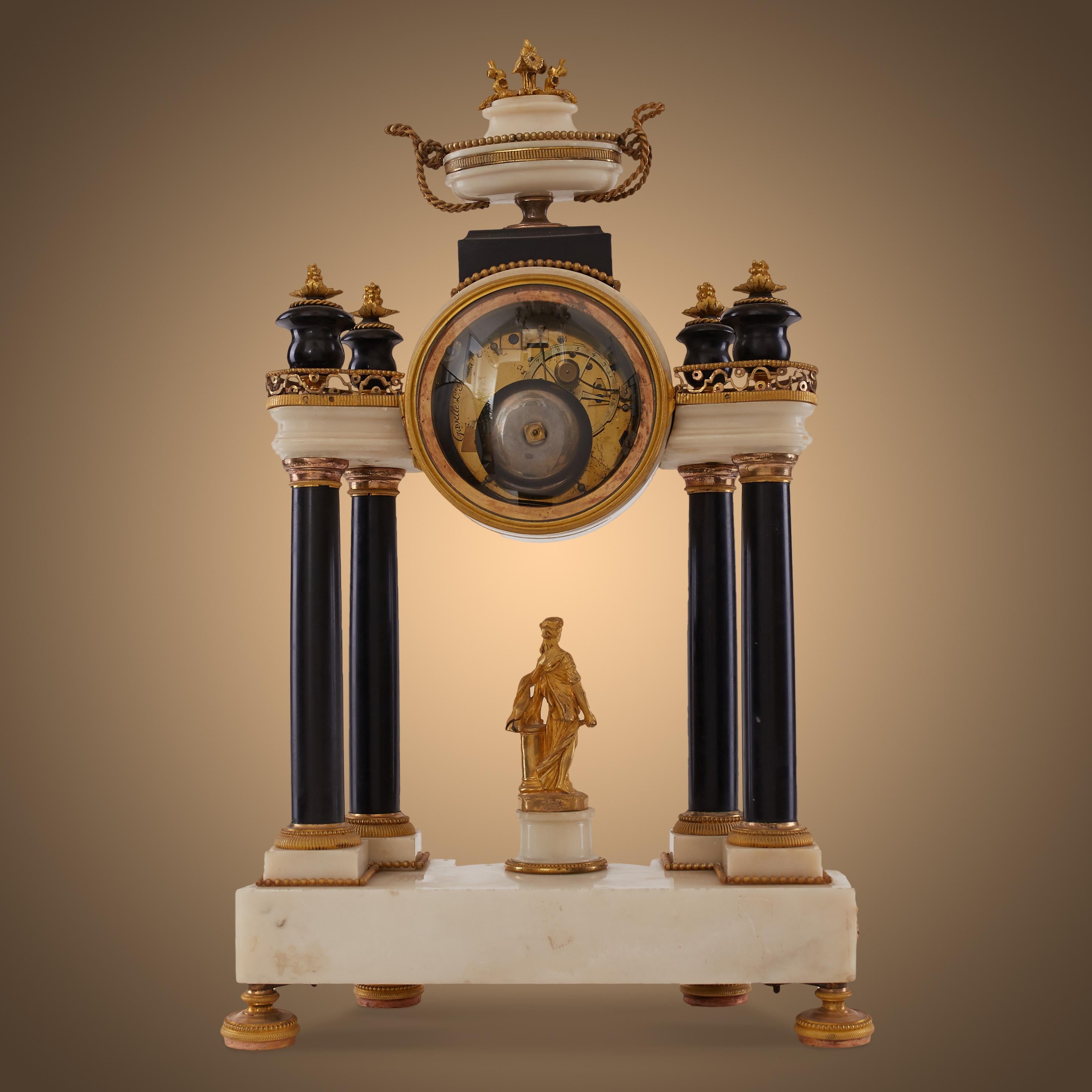 Empire 19th-Century Antique Portico Clock, the Eternal Wait of a Girl