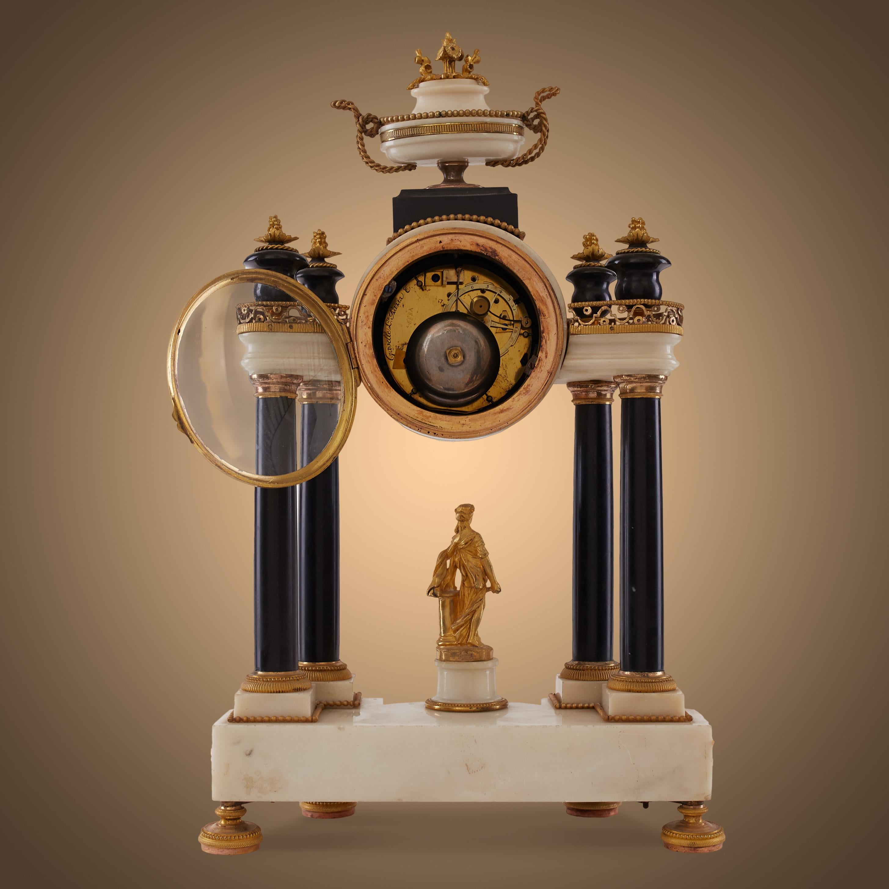 French 19th-Century Antique Portico Clock, the Eternal Wait of a Girl