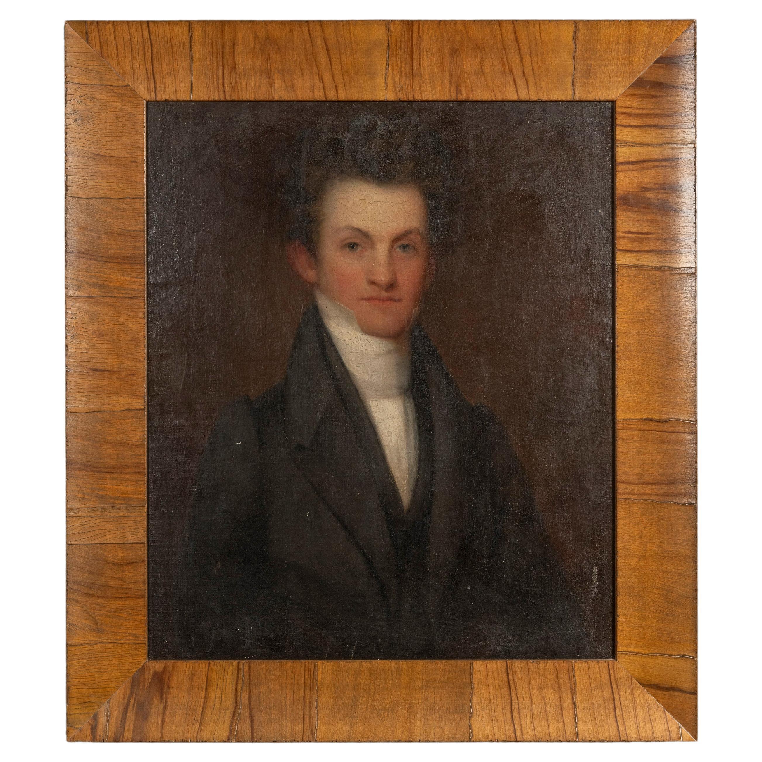 Portrait ancien du XIXe siècle d'un gentilhomme de Virginie, huile sur toile, encadré