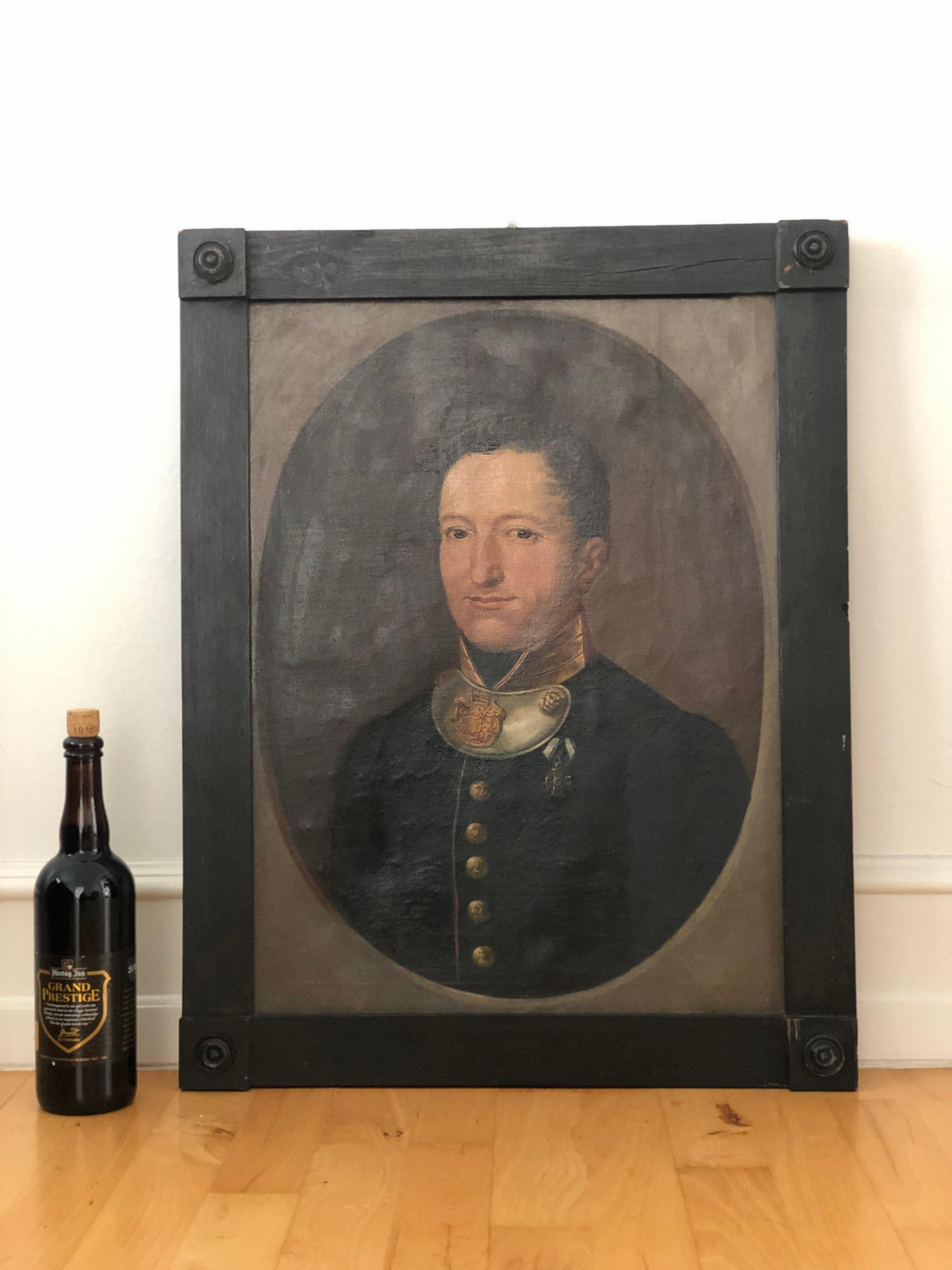 19th Century Antique Portrait Painting of a German Baron in Military Uniform For Sale 1