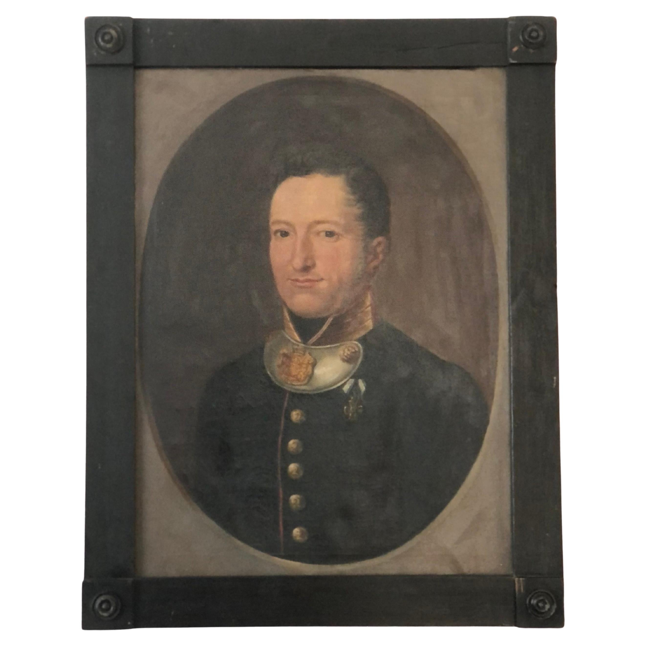 19th Century Antique Portrait Painting of a German Baron in Military Uniform For Sale