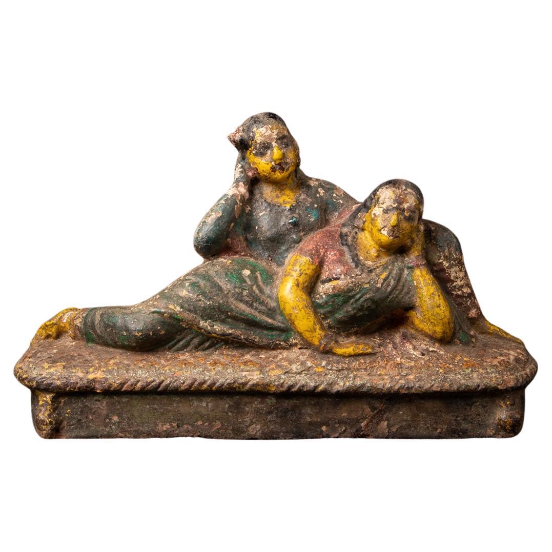 19th century Antique pottery Radha and Krishna statue from India For Sale