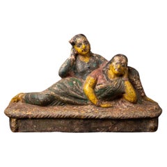 Statue de Radha et Krishna en poterie ancienne de l'Inde du 19e siècle