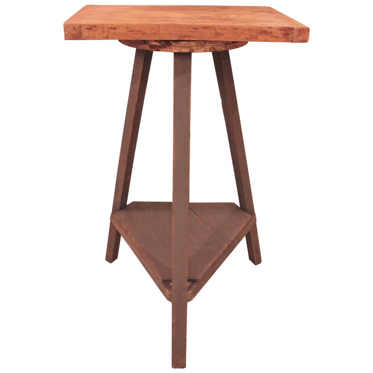 19th Century Antique Pottery Sculpture Stand in Grey Patina and