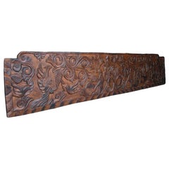 19th Century Used, Carved Rustic Wooden Panel or Headboard