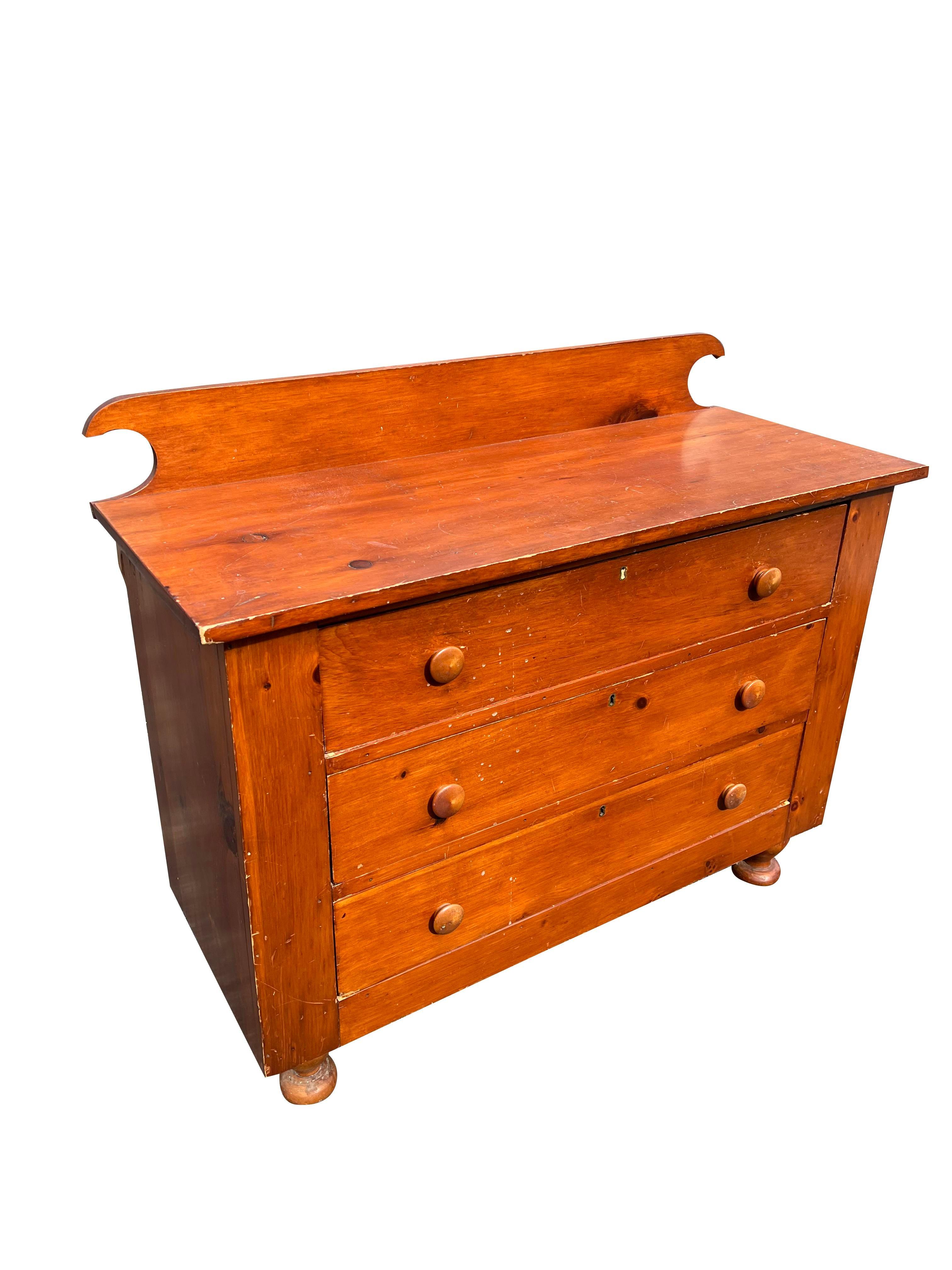 American 19th Century Antique Primitive Pine Chest of Drawers Dresser