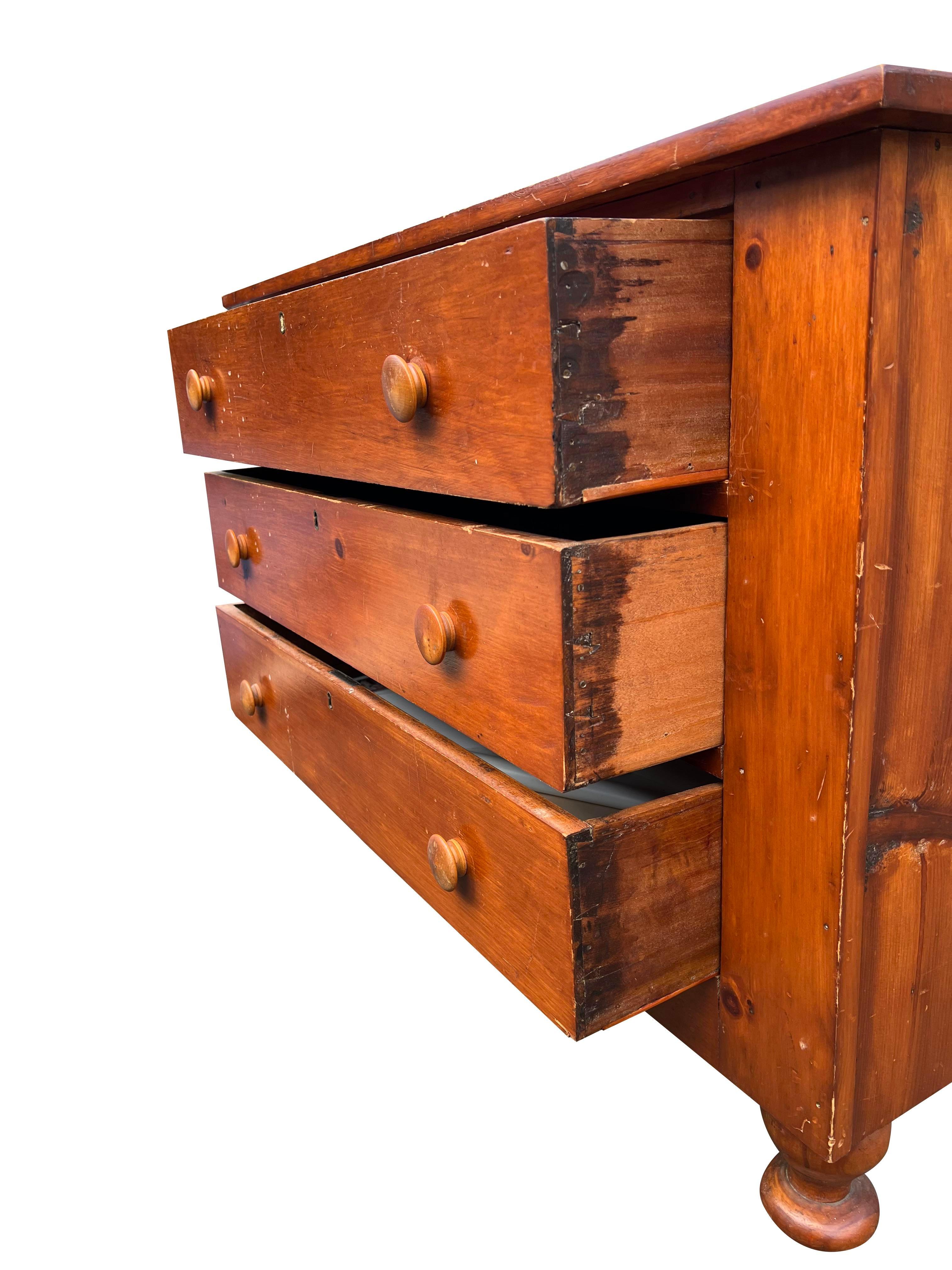 19th Century Antique Primitive Pine Chest of Drawers Dresser 3