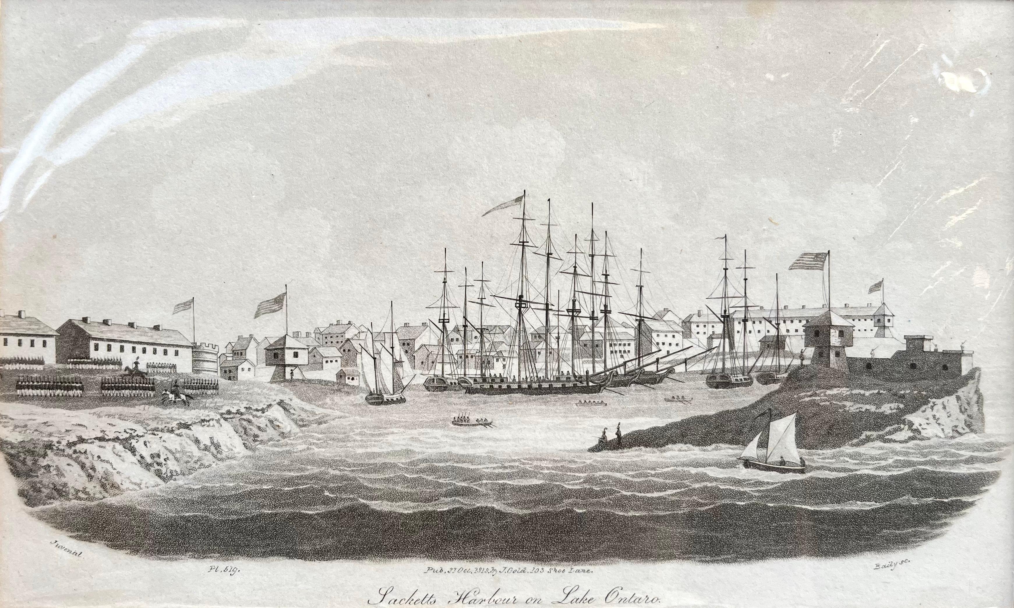 Sacketts Harbour on Lake Ontario. 

Subscript: Lower Left: Juvenal.  Pl. 519.;  Lower Center: Pub. 31 Oct. 1818 by J. Gold, 103 Shoe Lane;  Lower Right: Baily, sc.

Publication: Naval Chronicle

Publisher: J. Gold

Place of Publication: