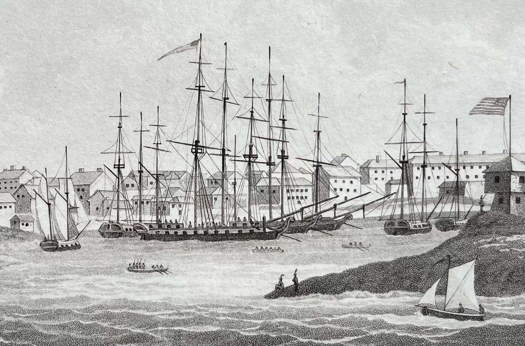 Antiker Druck des 19. Jahrhunderts von Sackett's Harbour am Ontariosee, Stahlstich (Britisch) im Angebot