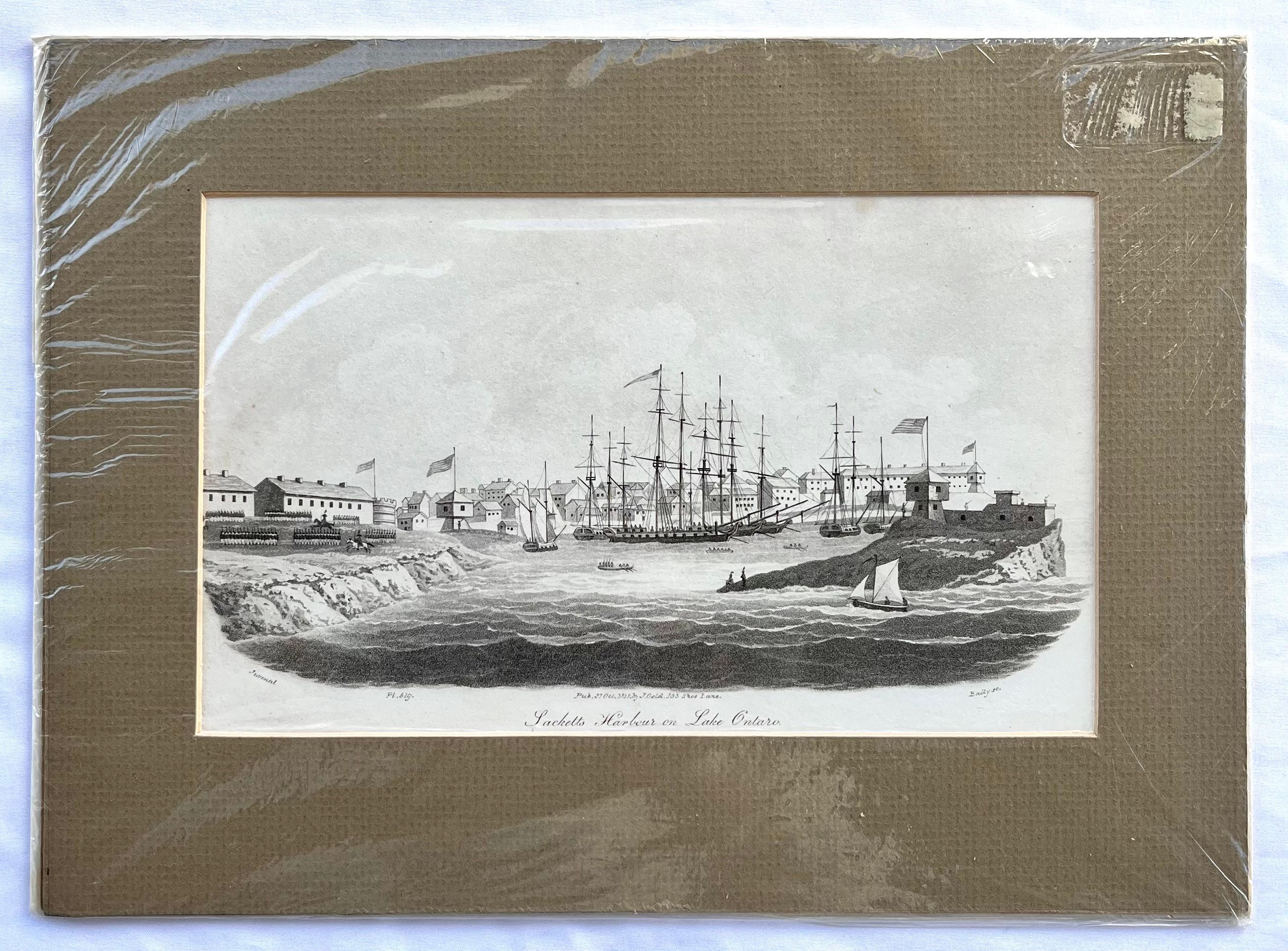 Engraved 19th Century Antique Print of Sackett’s Harbour on Lake Ontario, Steel Engraving For Sale