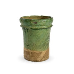 19th Century Antique Puglian Green Glazed Terracotta Preserve Vessel