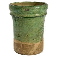 19th Century Antique Puglian Green Glazed Terracotta Preserve Vessel