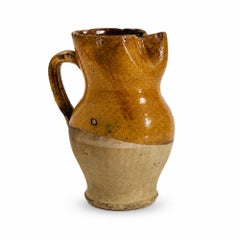 19th Century Antique Puglian Two-Tone Glazed Terracotta Pitcher