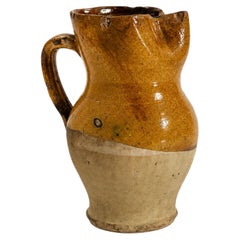 19th Century Antique Puglian Two-Tone Glazed Terracotta Pitcher