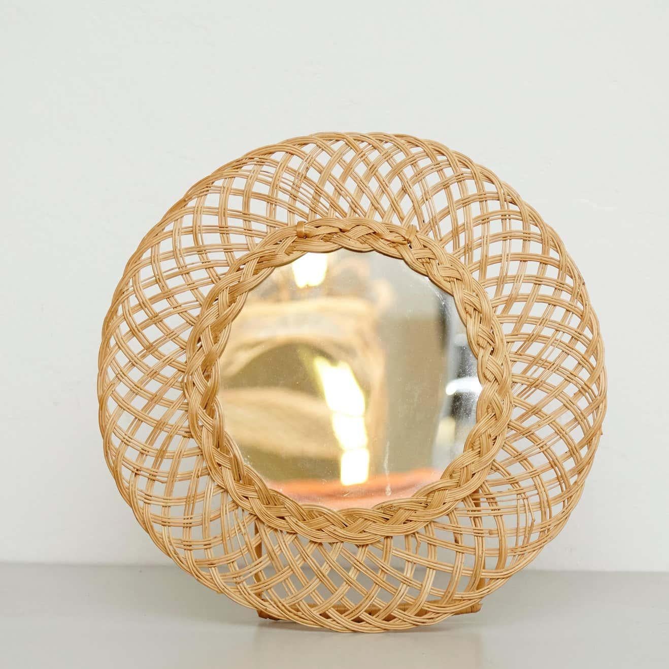 French 19th Century Antique Rattan Table Mirror