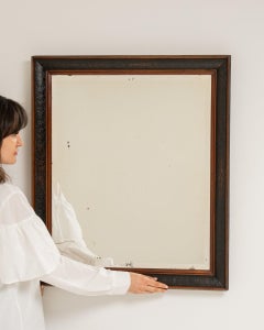 Miroir rectangulaire ancien du XIXe siècle avec cadre en bronze foncé