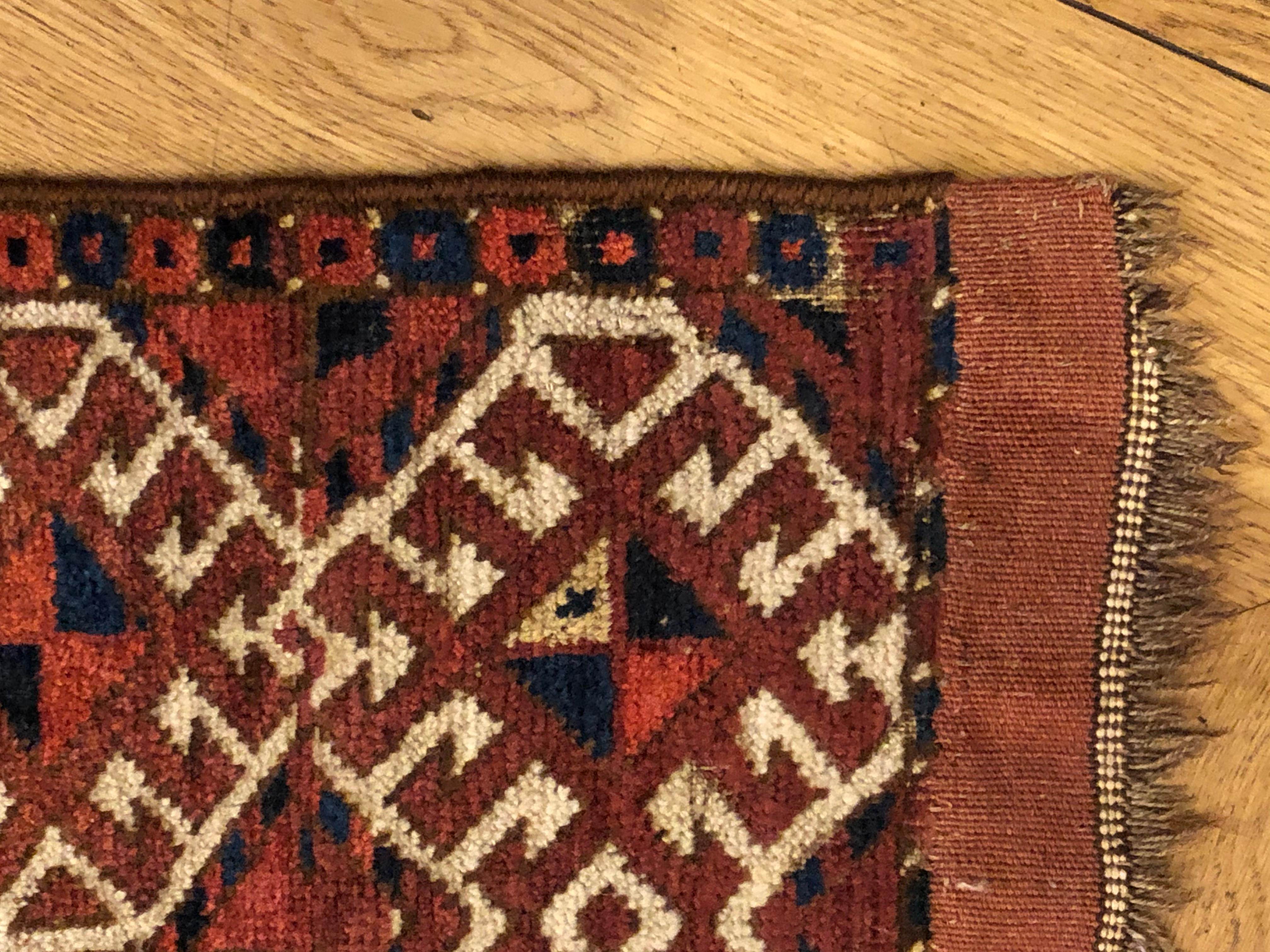 Wool 19th Century Antique Red Geometric Turkmen Erzari Rug € 9, 000, ca 1870 For Sale