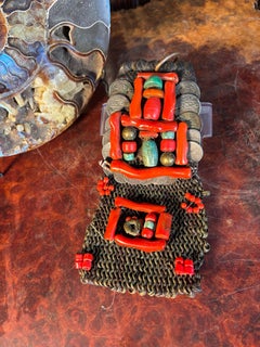 19th Century Antique Red Shell And Silver Coin Talisman - Rare Collectors Find