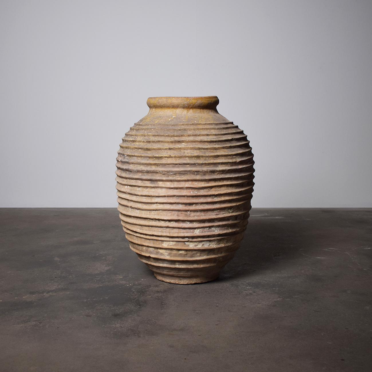 19th Century Antique Ribbed Greek Olive Jar In Good Condition In ECHT, NL