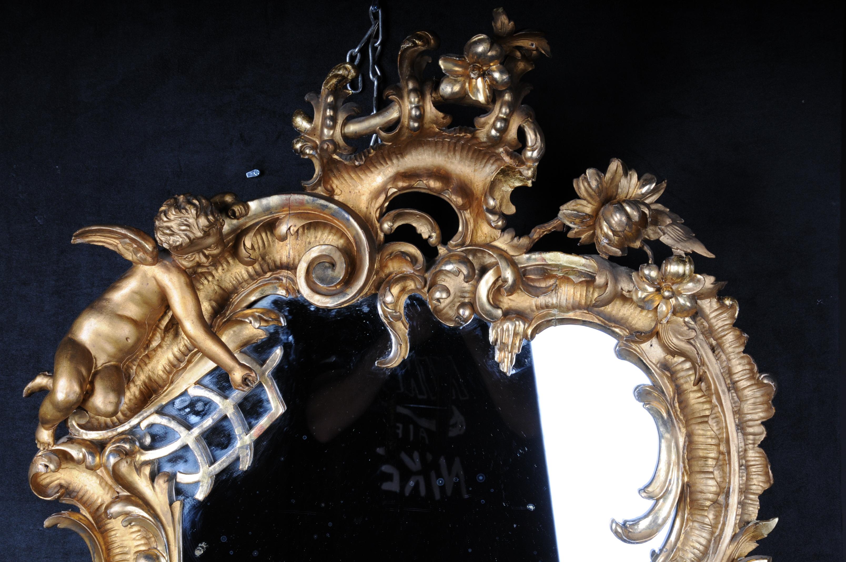 Miroir rococo ancien du 19ème siècle doré vers 1880, Napoléon III en vente 8