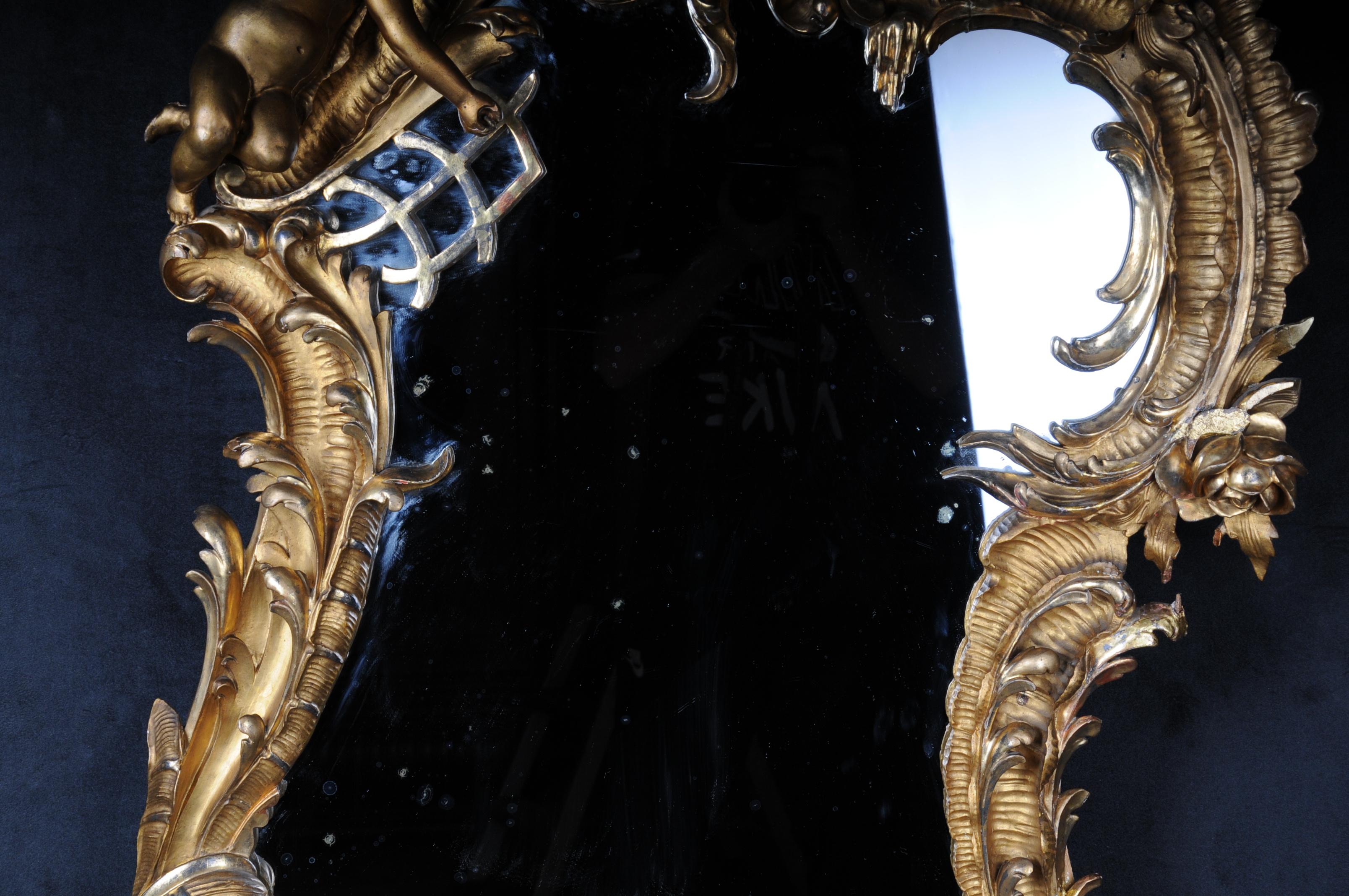 Miroir rococo ancien du 19ème siècle doré vers 1880, Napoléon III en vente 9