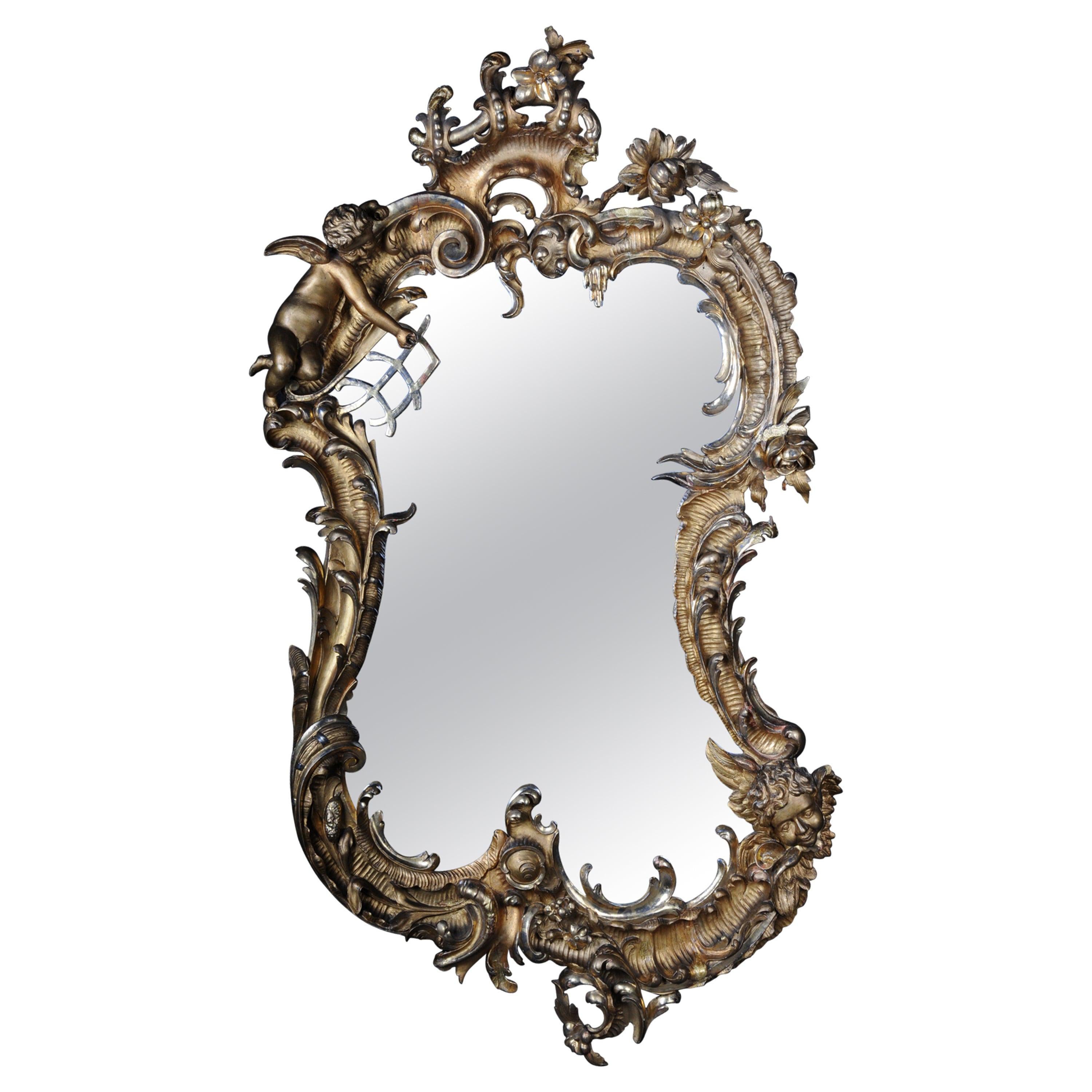 19th Century Antique Rococo Mirror Gilded Around 1880, Napoleon III For Sale