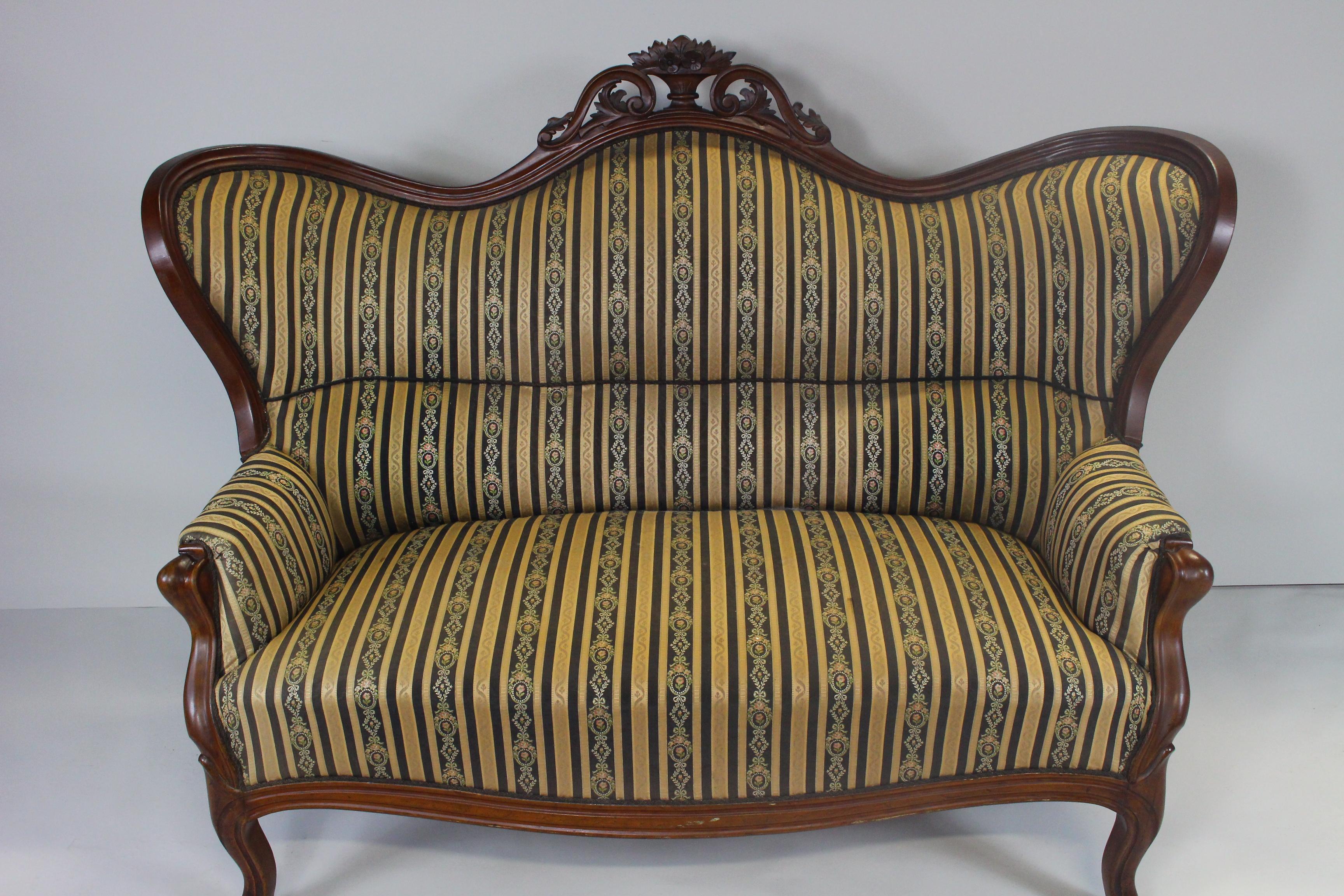 Mahogany 19th Century Antique Rococo Sofa For Sale
