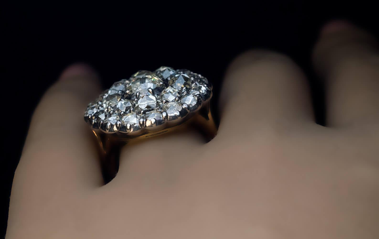 Victorian 19th Century Antique Rose Cut Diamond Cluster Ring