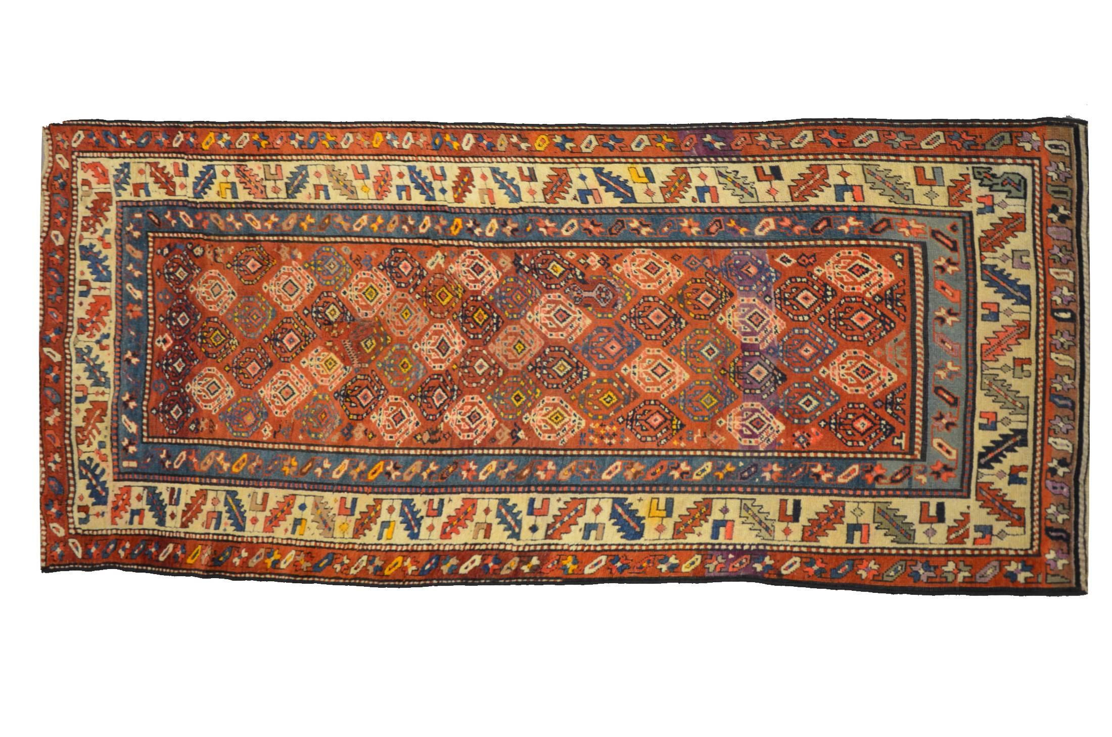 19th Century Antique Runner Caucasian Rug, circa 1880 In Good Condition In MADRID, ES