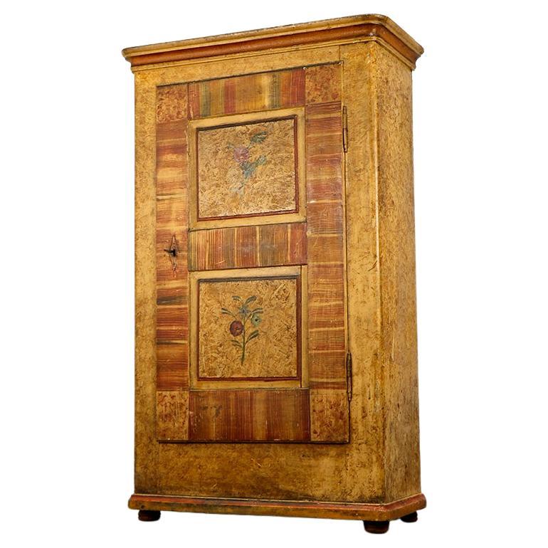 19th Century Antique Rustic Farmhouse Painted Folk Art Cabinet