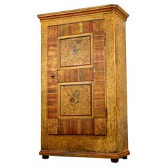 19th Century Antique Rustic Farmhouse Painted Folk Art Cabinet