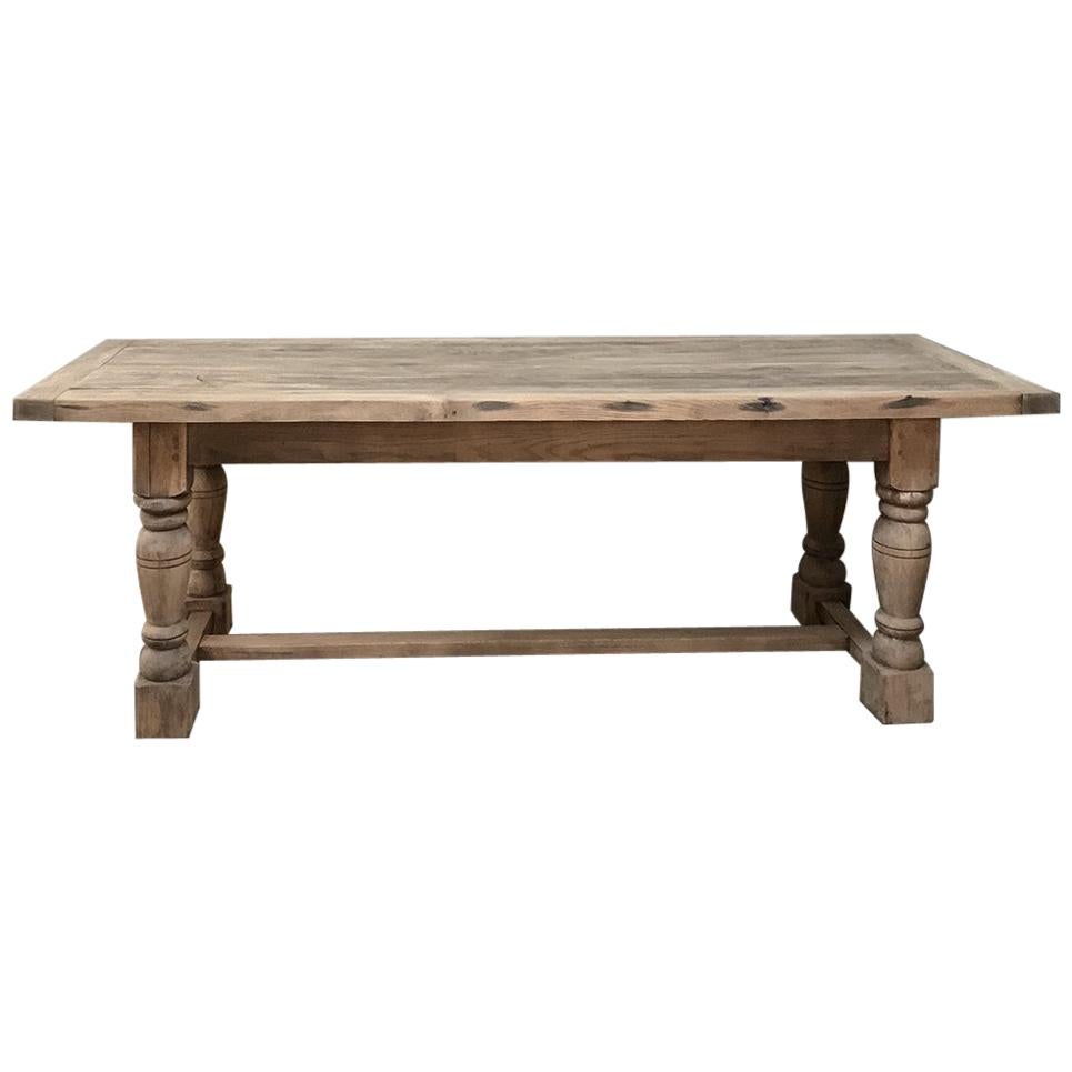 19th Century Antique Rustic Solid Stripped Oak Farm Table