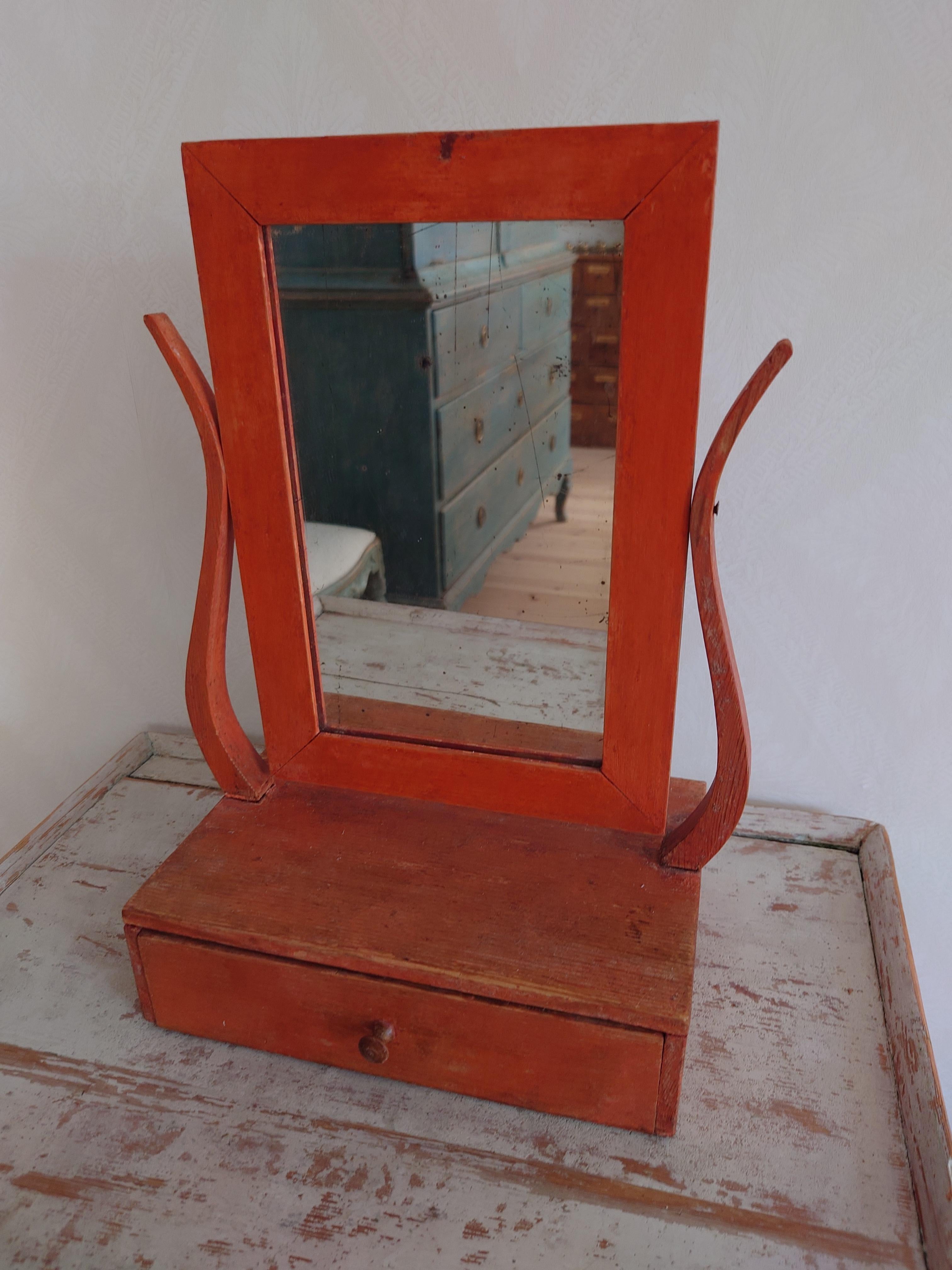 Peint d'origine suédoise rustique du 19ème siècle  Miroir de table Empire en vente 10