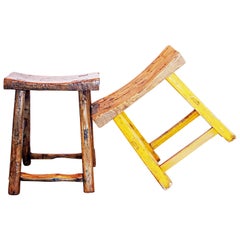 19th Century Antique Saddle Stools with Swayed Seats