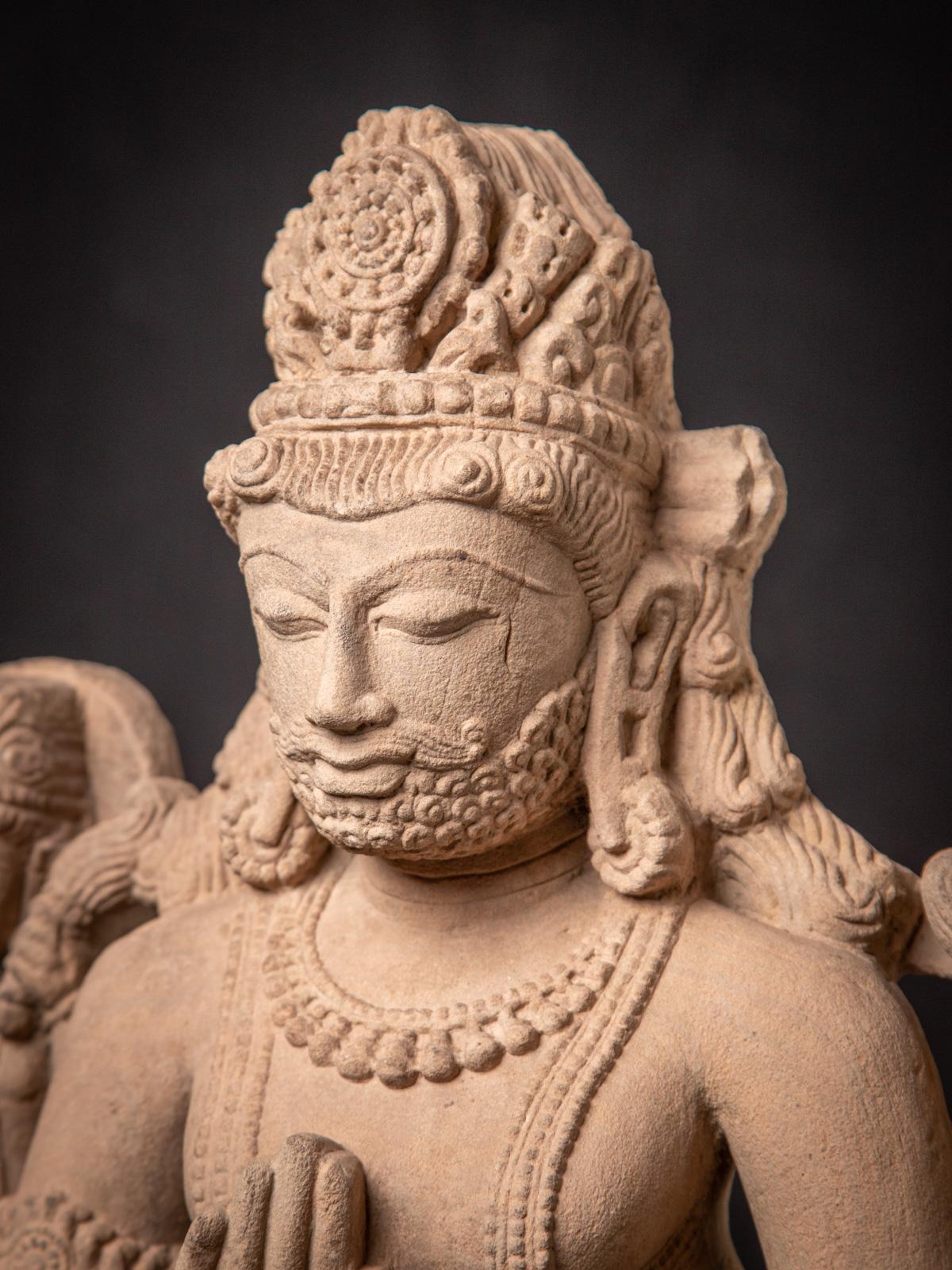 19th century antique sandstone statue of the god Kuber from India For Sale 9