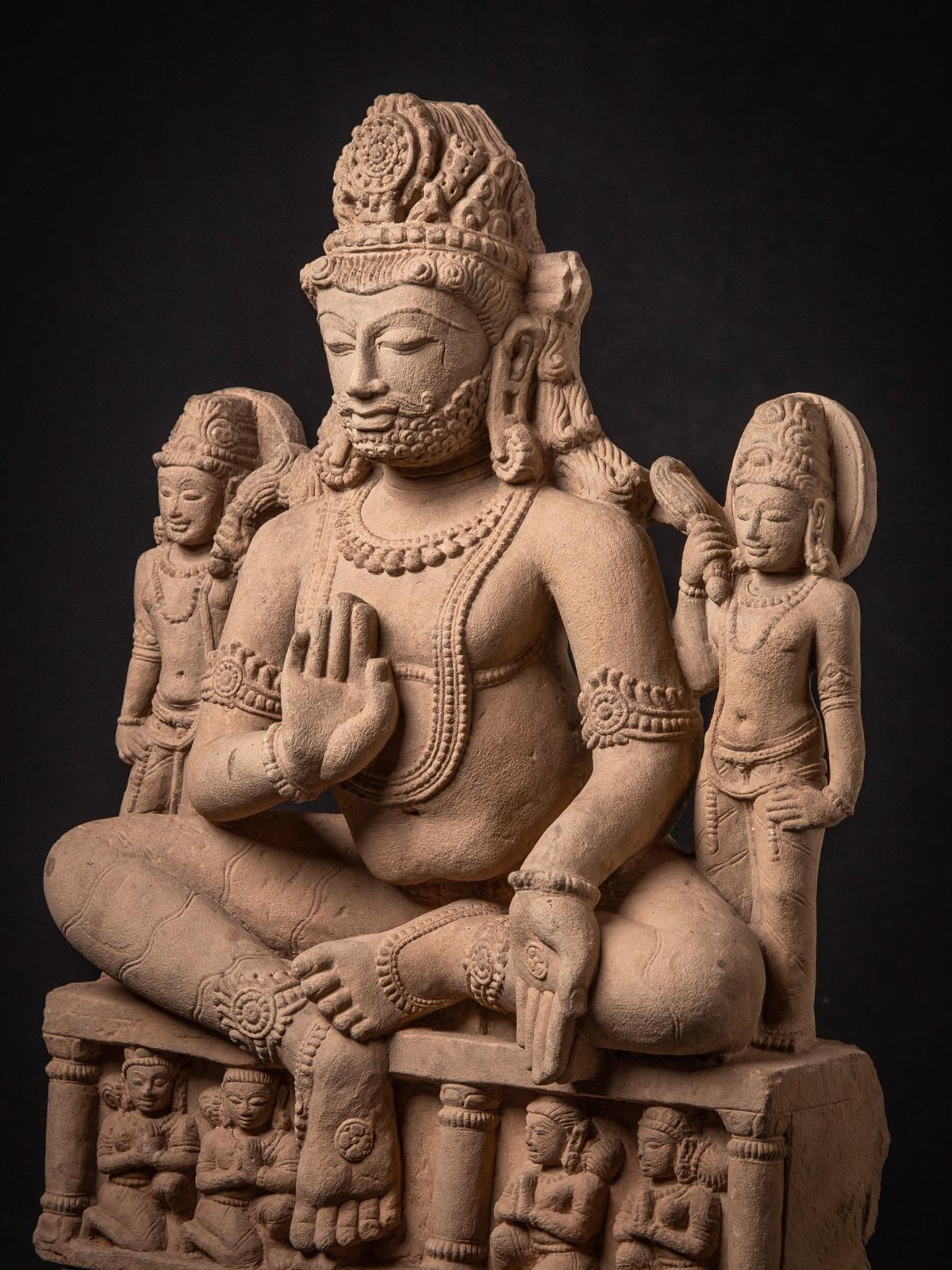 19th century antique sandstone statue of the god Kuber from India For Sale 3