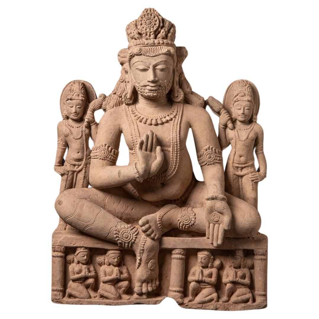 19th century antique sandstone statue of the god Kuber from India For Sale