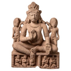 19th century Antique sandstone statue of the god Kuber from India