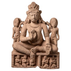 19th century antique sandstone statue of the god Kuber from India