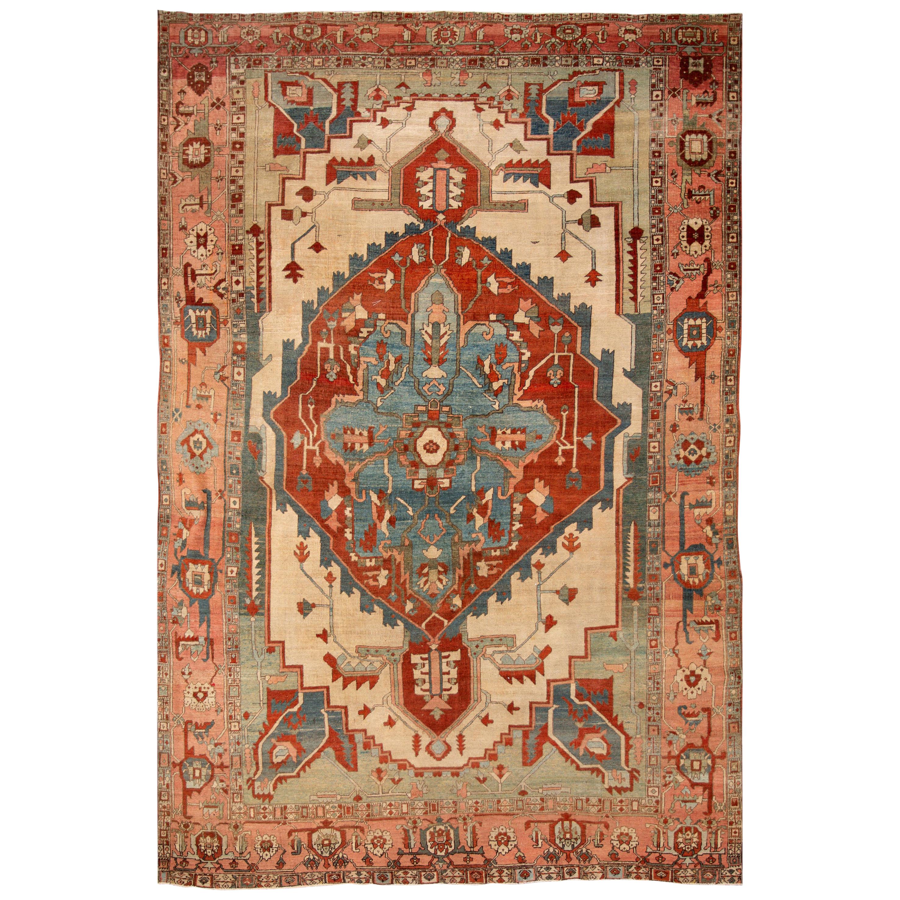19th Century Antique Serapi Handmade Wool Rug