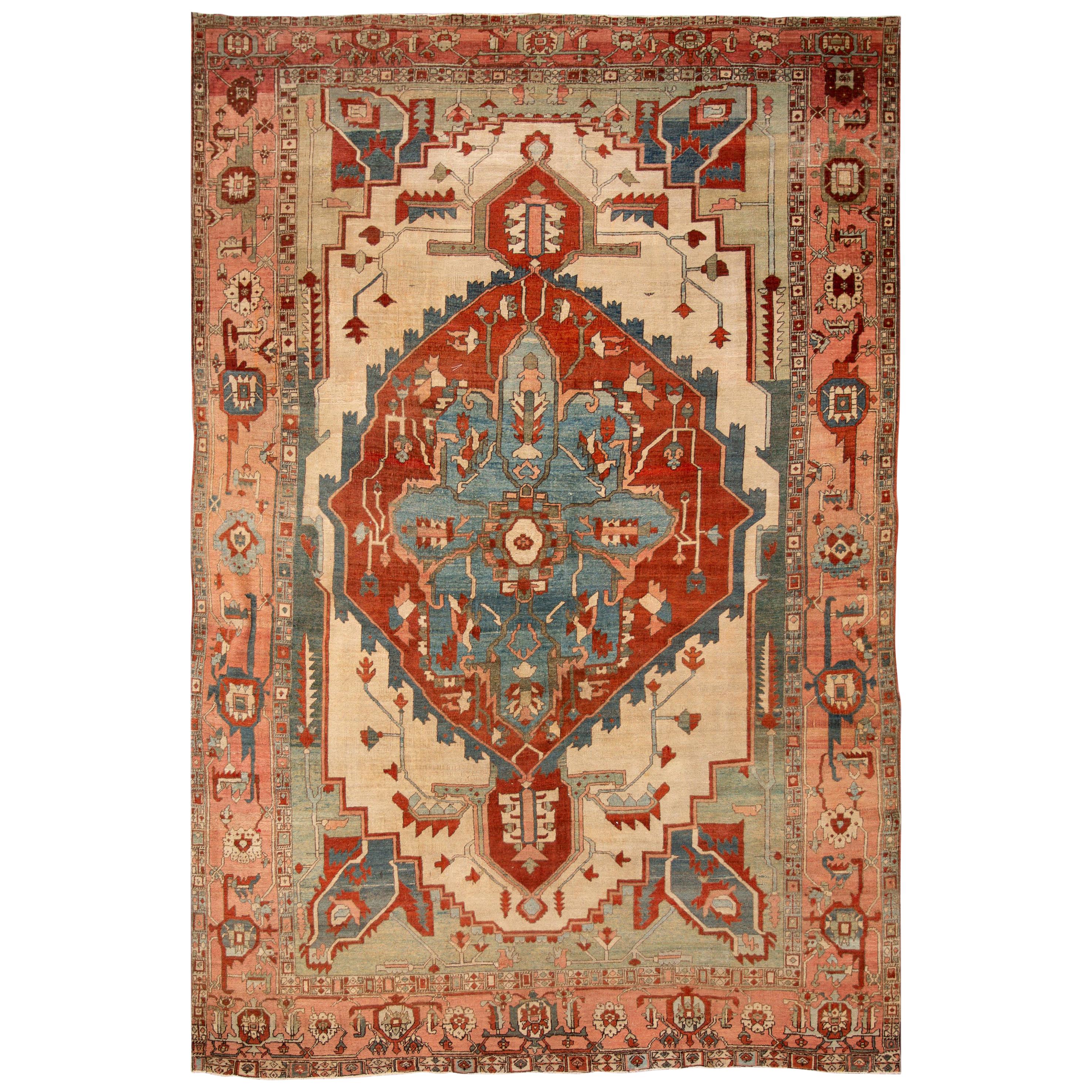 Tapis de laine Serapi fait à la main, du 19e siècle, antique