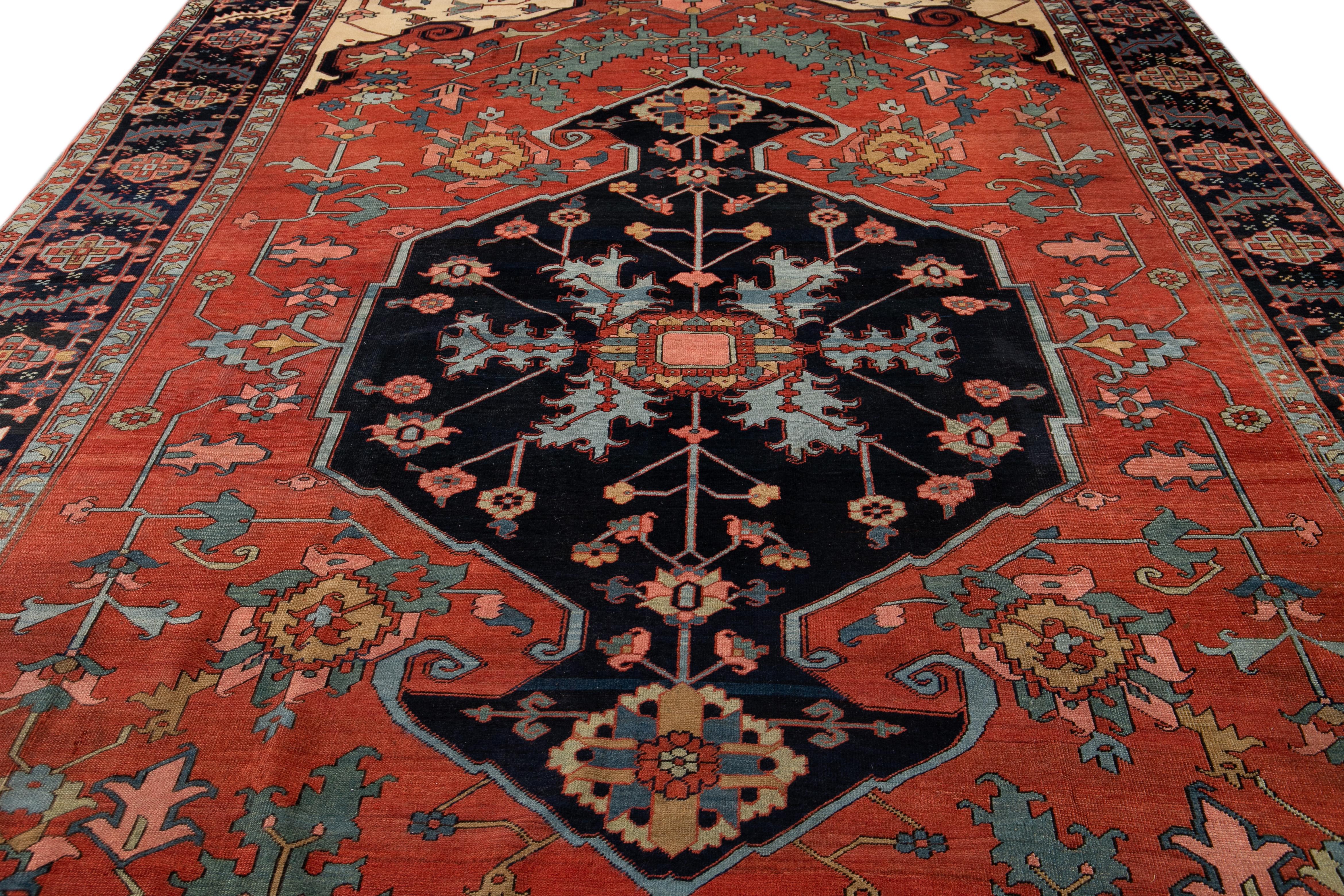 19th Century Antique Serapi Wool Rug For Sale 9