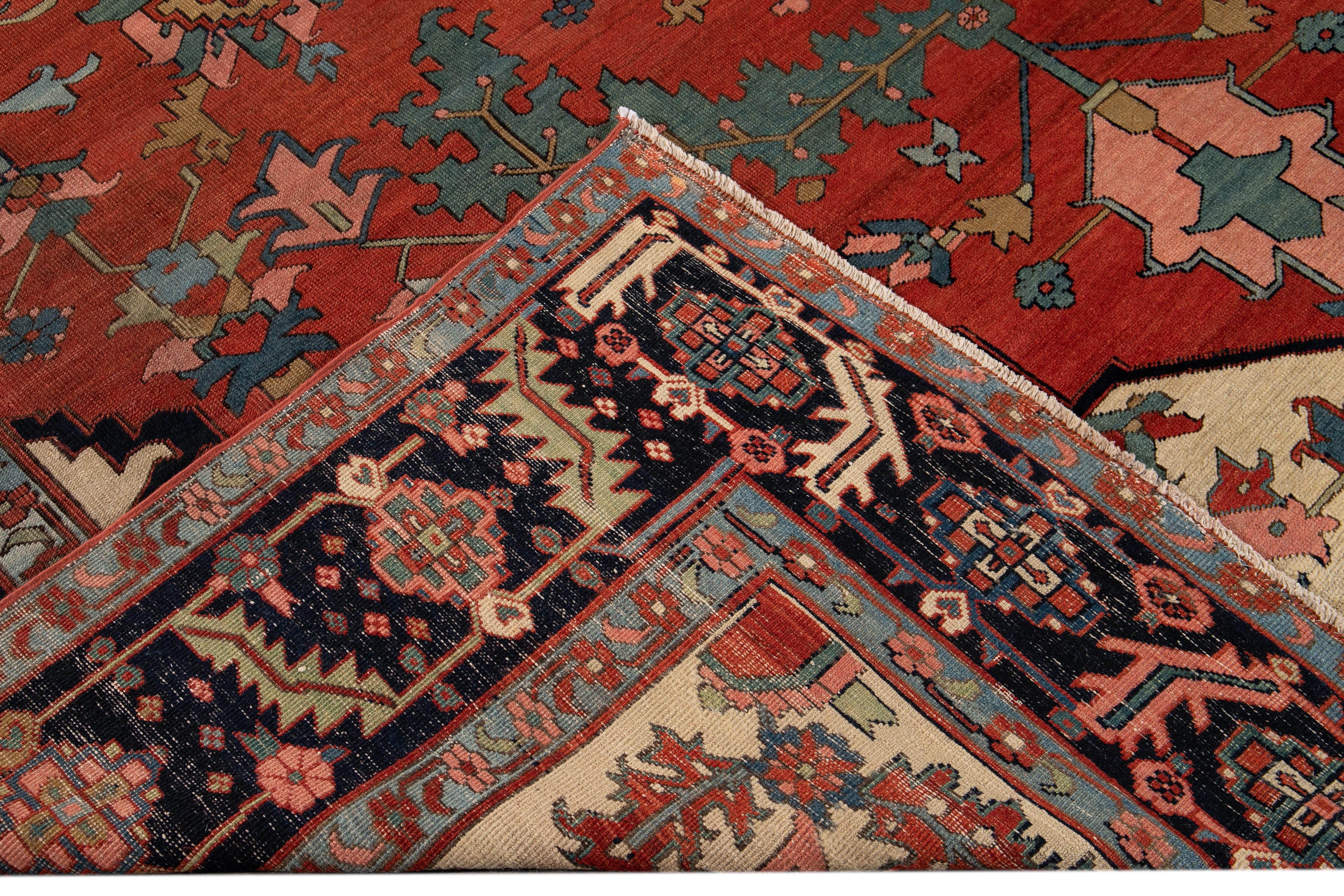 19th Century Antique Serapi Wool Rug For Sale 14