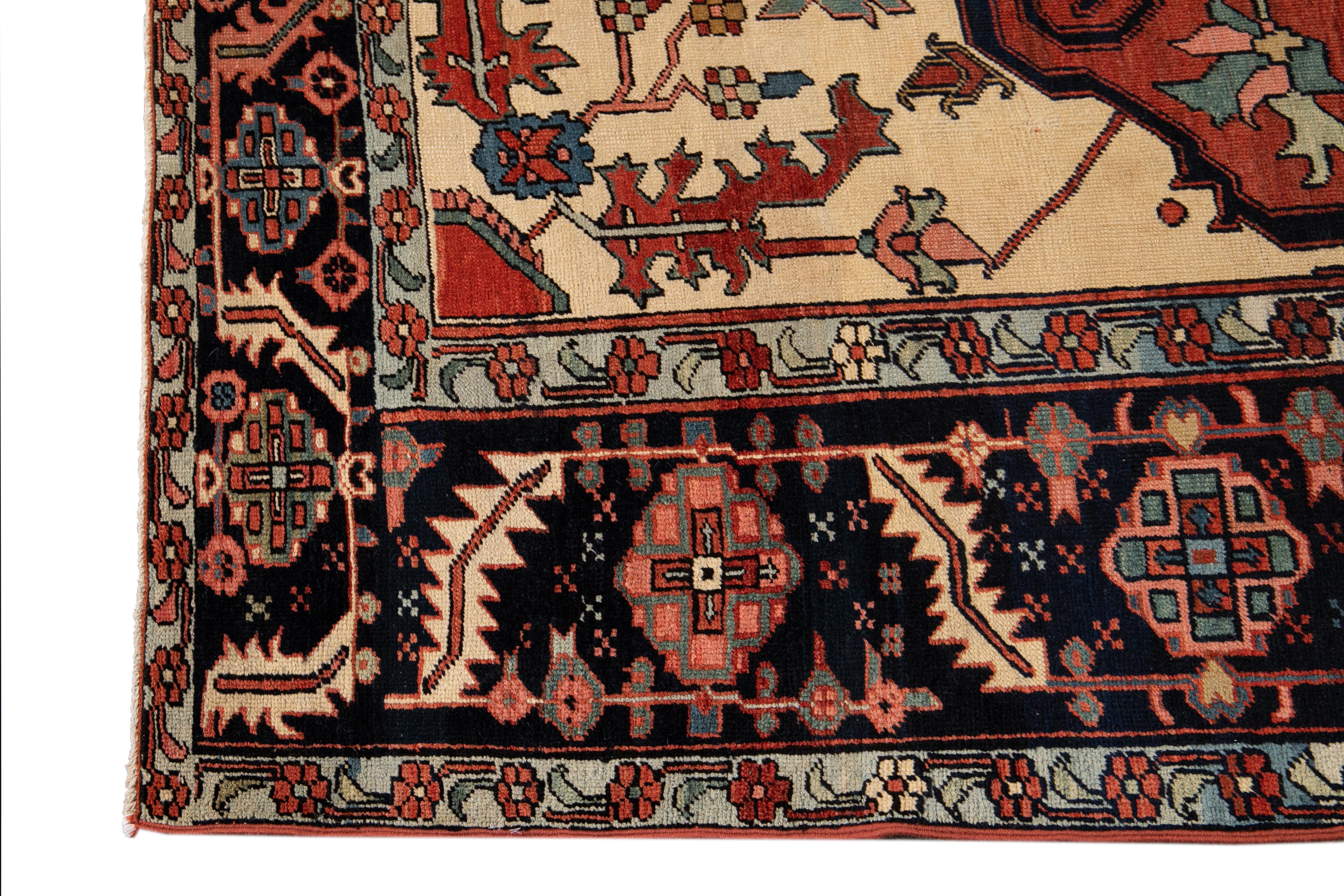 19th Century Antique Serapi Wool Rug In Excellent Condition For Sale In Norwalk, CT