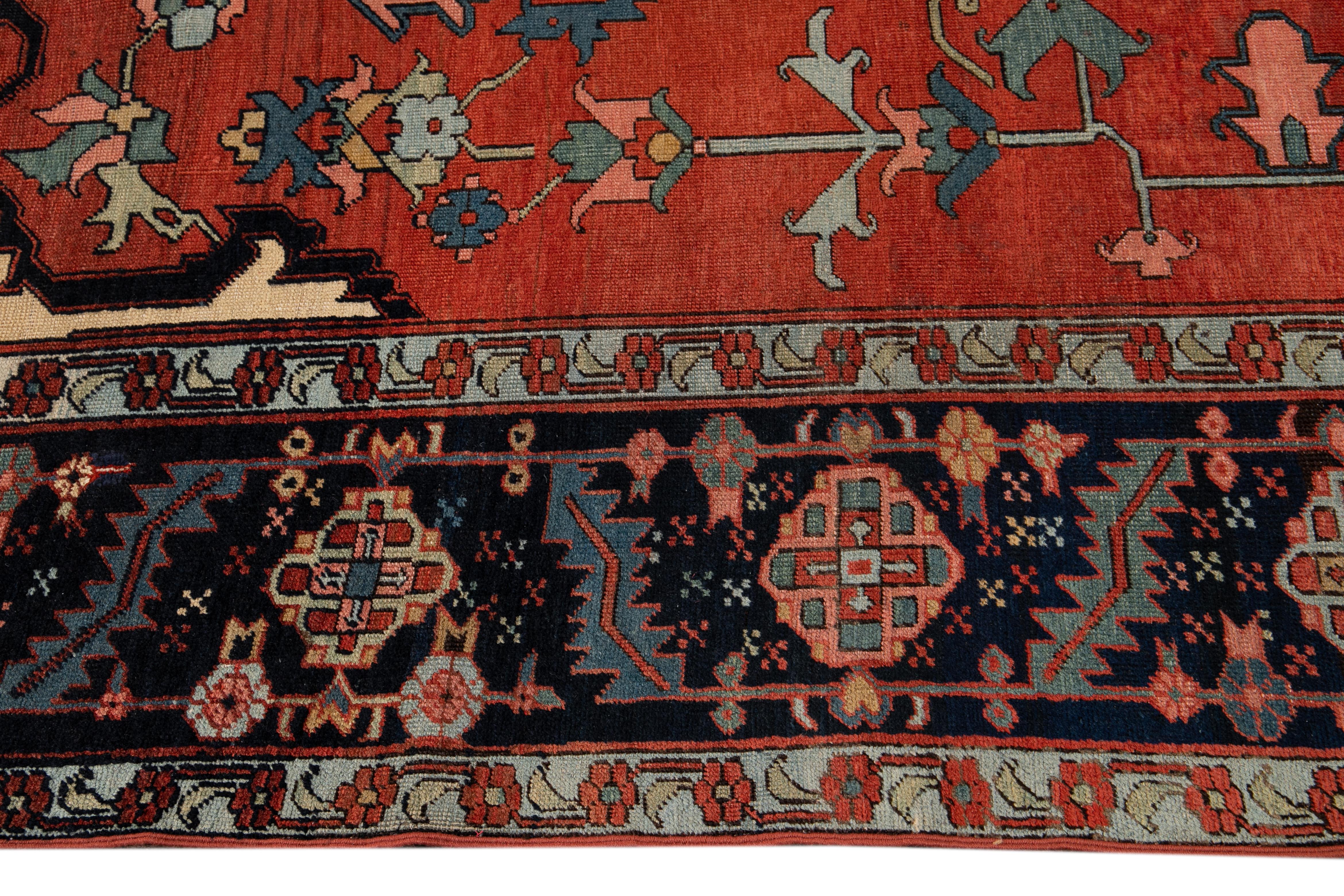 20th Century 19th Century Antique Serapi Wool Rug For Sale