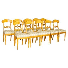 19th Century Antique Set of 10 Biedermeier Birch Dining Chairs from Sweden